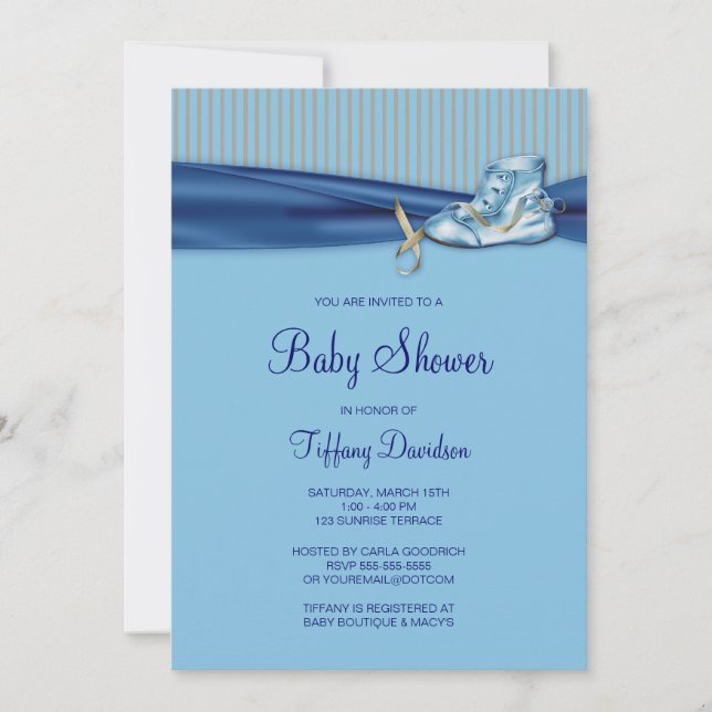 Blue Brown Vintage Shoe Boy Baby Shower Invitation (Front)