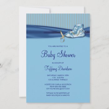 Blue Brown Vintage Shoe Boy Baby Shower Invitation by BabyCentral at Zazzle