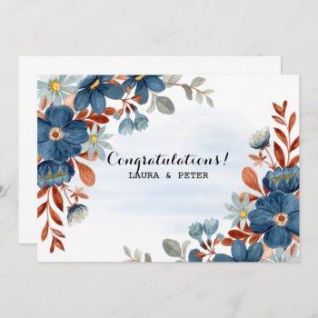 Blue & Brown Watercolor Floral Congratulations Invitation by AllbyWanda at Zazzle