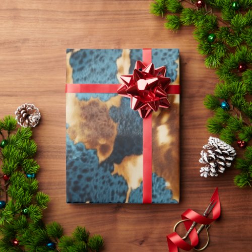 Blue Brown Western Cowhide Wrapping Paper