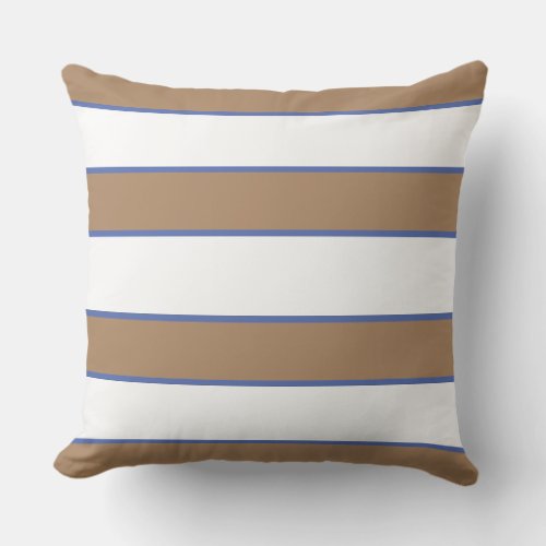 Blue Brown White Nautical Elegant Modern Stripes Outdoor Pillow