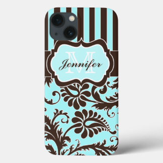 Blue, Brown, White Striped Damask iPad Air Case