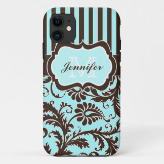 Blue, Brown, White Striped Damask iPhone 5 Case