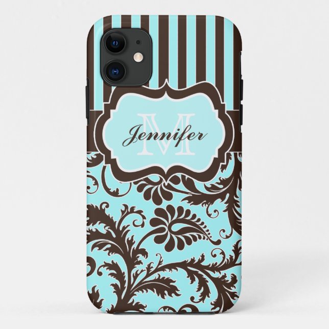 Blue, Brown, White Striped Damask iPhone 5 Case (Back)