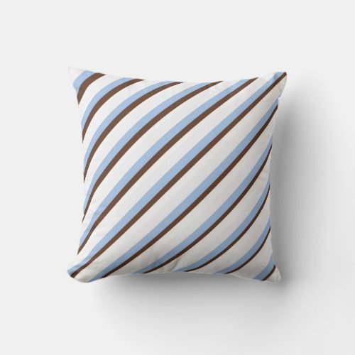 Blue Brown  White Stripes and Dots Throw Pillow