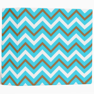 Blue Brown White Zig Zag Lines Geometric Sea Wave 3 Ring Binder