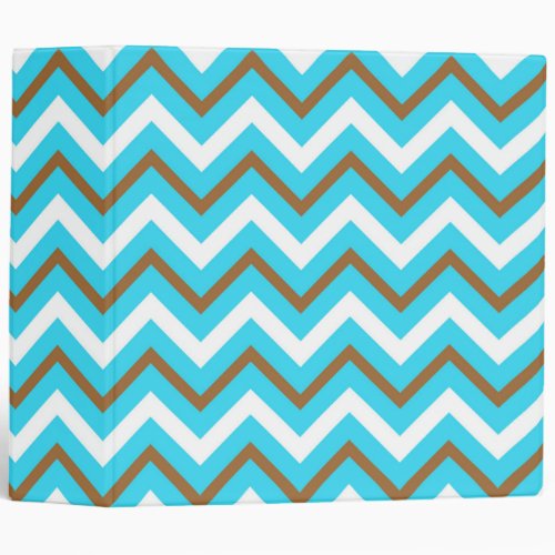 Blue Brown White Zig Zag Lines Geometric Sea Wave 3 Ring Binder