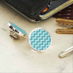 Blue Brown White Zig Zag Lines Geometric Sea Wave Lapel Pin