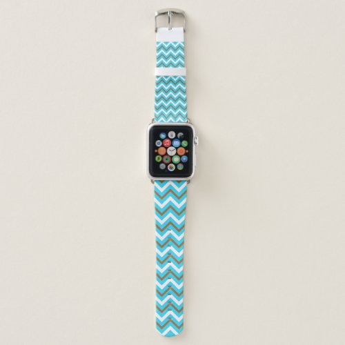 Blue Brown White Zig Zag Lines Geometric Sea Waves Apple Watch Band