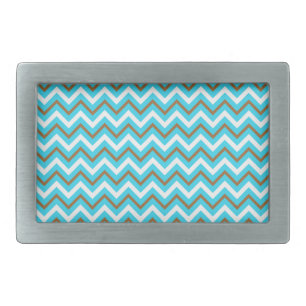 Blue Brown White Zig Zag Lines Geometric Sea Waves Belt Buckle
