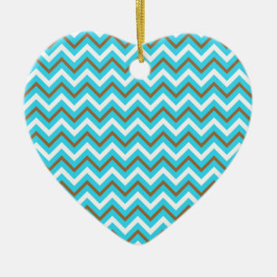 Blue Brown White Zig Zag Lines Geometric Sea Waves Ceramic Ornament
