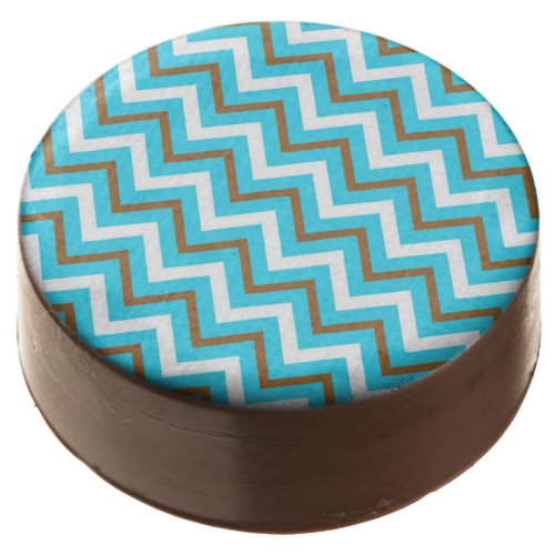 Blue Brown White Zig Zag Lines Geometric Sea Waves Chocolate Covered Oreo