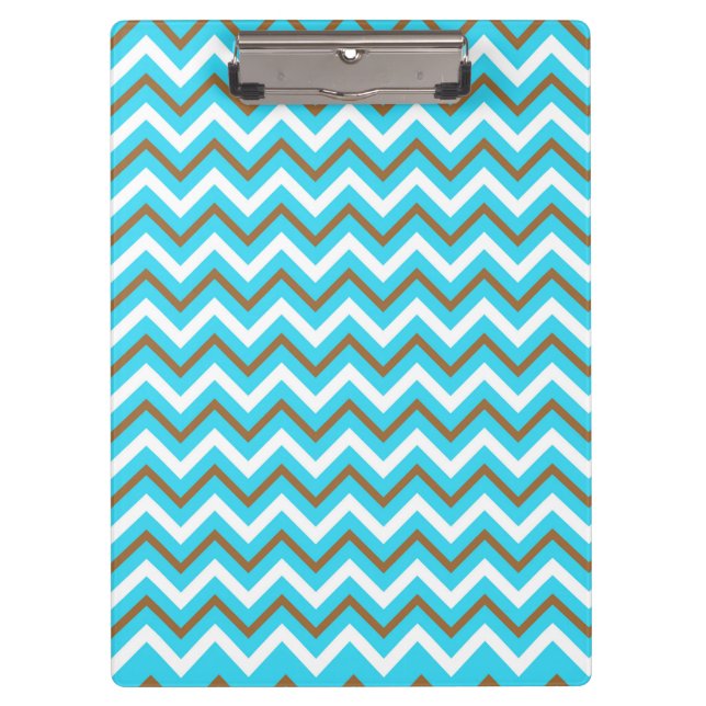 Blue Brown White Zig Zag Lines Geometric Sea Waves Clipboard (Front)