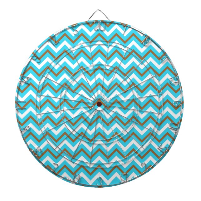 Blue Brown White Zig Zag Lines Geometric Sea Waves Dart Board (Front)