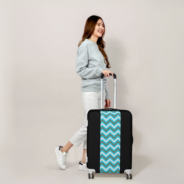 Blue Brown White Zig Zag Lines Geometric Sea Waves Luggage (Scale)