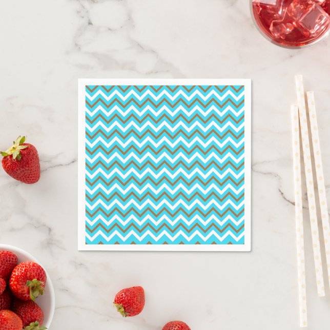 Blue Brown White Zig Zag Lines Geometric Sea Waves Napkins (Insitu)