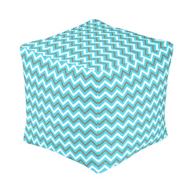 Blue Brown White Zig Zag Lines Geometric Sea Waves Pouf (Angled Front)