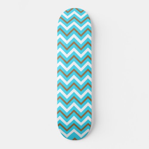 Blue Brown White Zig Zag Lines Geometric Sea Waves Skateboard