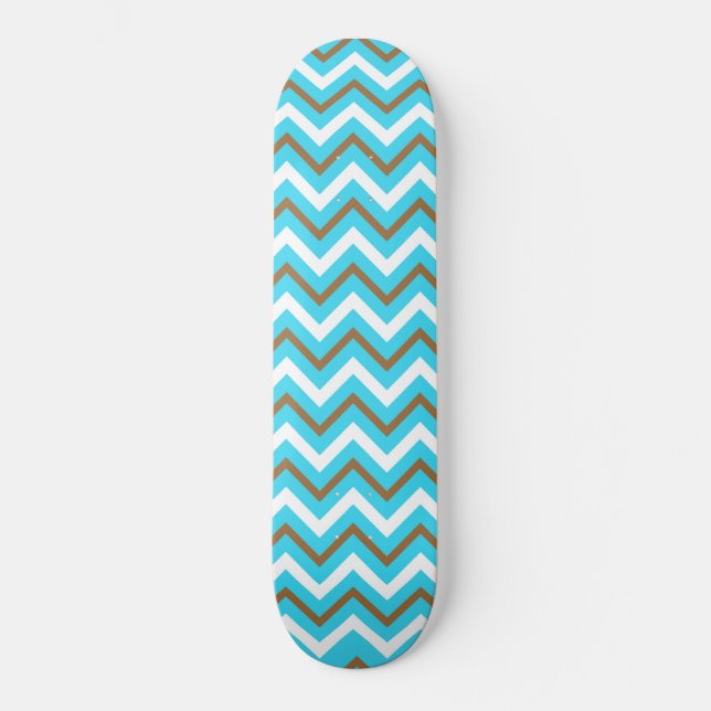 Blue Brown White Zig Zag Lines Geometric Sea Waves Skateboard (Front)