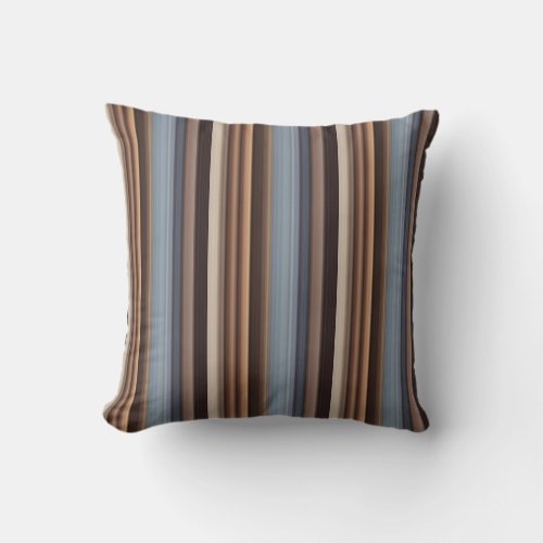Blue Brown Wide Gradient Stripe Modern Pattern Throw Pillow