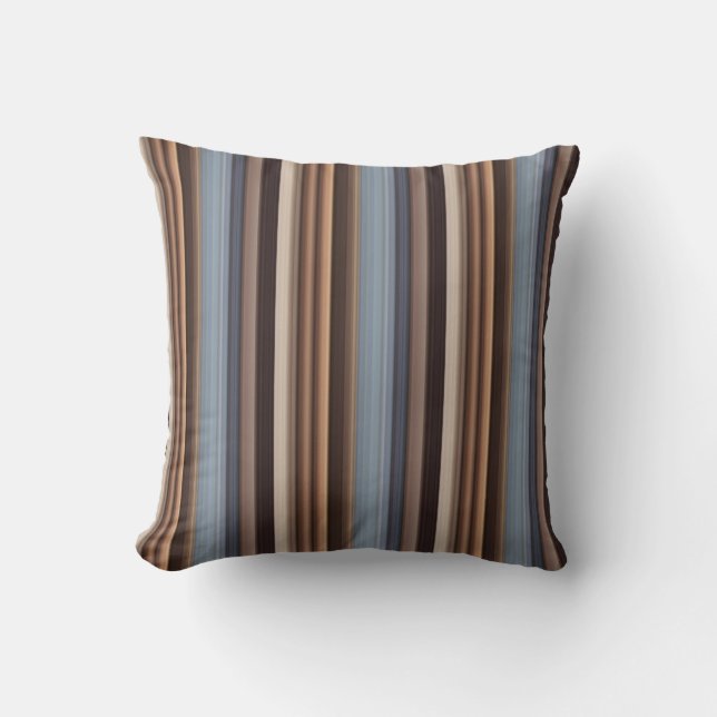 Blue Brown Wide Gradient Stripe Modern Pattern Throw Pillow (Front)