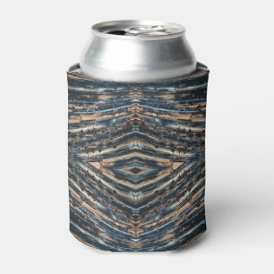 Blue & Brown Wood Beams Photo Perspective Pattern Can Cooler