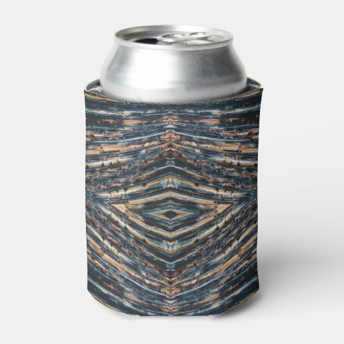Blue & Brown Wood Beams Photo Perspective Pattern Can Cooler