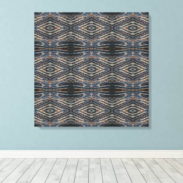Blue & Brown Wood Beams Photo Perspective Pattern Canvas Print (Insitu(Wood Floor))