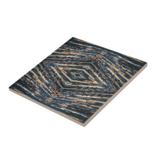 Blue & Brown Wood Beams Photo Perspective Pattern Ceramic Tile