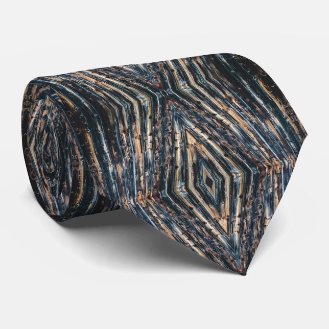 Blue & Brown Wood Beams Photo Perspective Pattern  Neck Tie (Rolled)