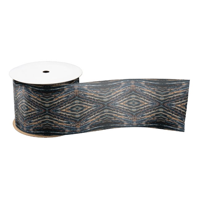 Blue & Brown Wood Beams Photo Perspective Pattern Satin Ribbon (Spool)