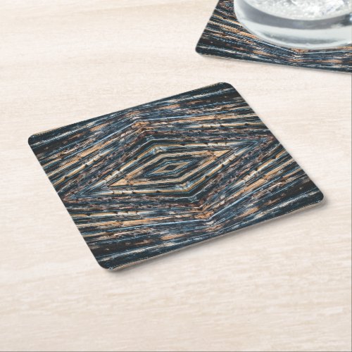 Blue & Brown Wood Beams Photo Perspective Pattern Square Paper Coaster