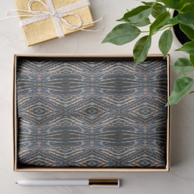 Blue & Brown Wood Beams Photo Perspective Pattern Tissue Paper (Gift)