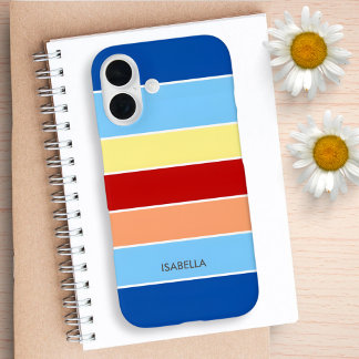 Blue Brown & Yellow Stripes Monogram Case-Mat iPhone 16 Case