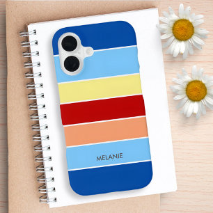 Blue Brown & Yellow Stripes Monogram Phone Case