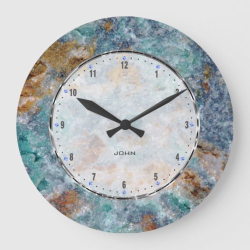 Blue  Brownl Marble Stone Pattern Large Clock
