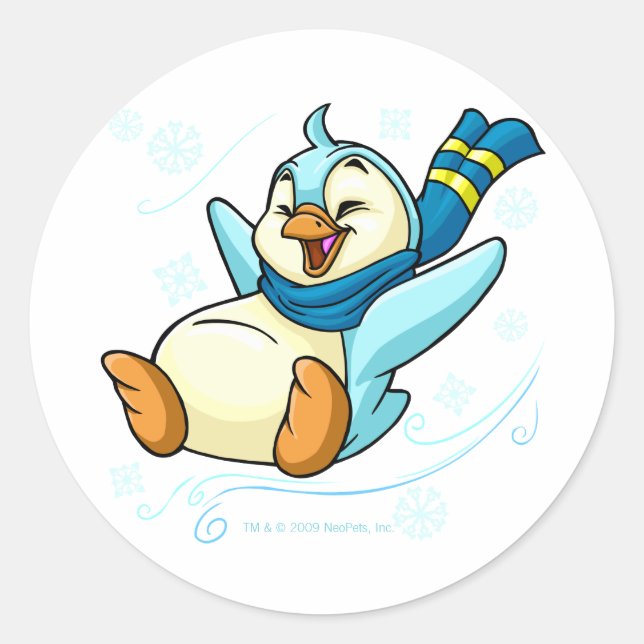 Blue Bruce sliding across ice Classic Round Sticker (Front)