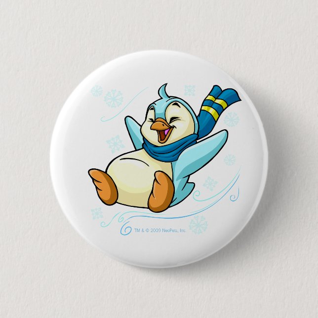 Blue Bruce sliding across ice Pinback Button (Front)