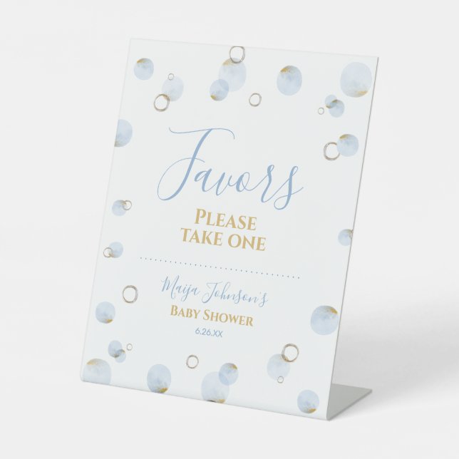 Blue Brunch Bubbly and Baby Shower Favors Pedestal Sign (Front)