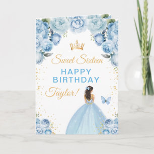 Blue Brunette Hair Girl Sweet Sixteen Birthday Card