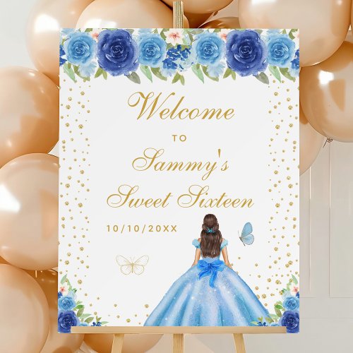 Blue Brunette Hair Girl Sweet Sixteen Welcome Foam Board