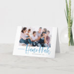 Blue Brush Lettering Happiest Hanukkah Photo Holiday Card<br><div class="desc">Happiest Hanukkah! Send holiday greetings to your loved ones with this hand-lettered holiday photo card. It features blue brush modern calligraphy with a matching delicate snow pattern. Personalize by adding a photo,  names,  date and message. This festive blue calligraphy Hanukkah card is available in other colors and products.</div>