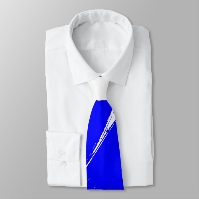 Blue Brush Modern White Background Neck Tie (Tied)