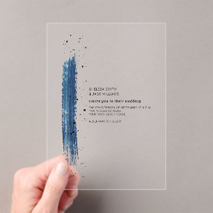 Blue Brush Stroke Wedding Acrylic Invitations