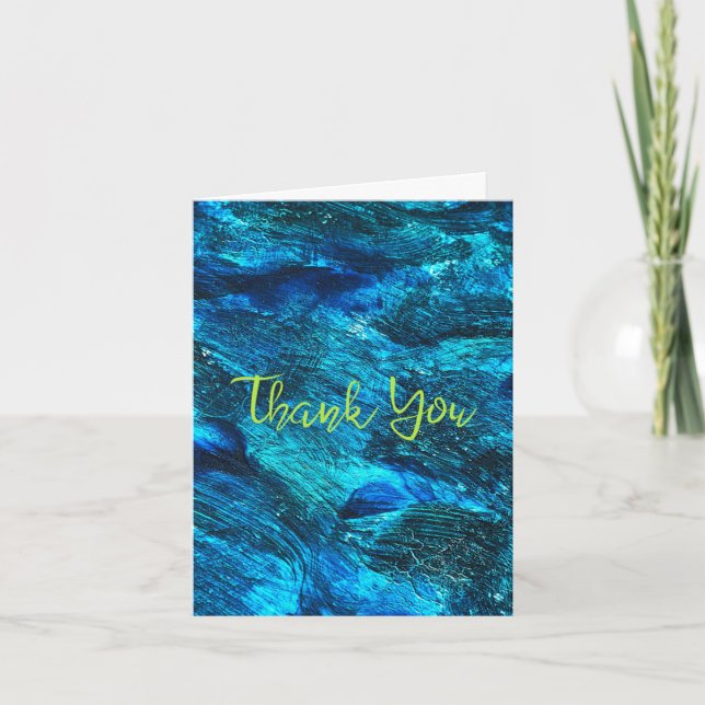 Blue Brush Strokes Abstract Letterpress Thank You Card (Front)