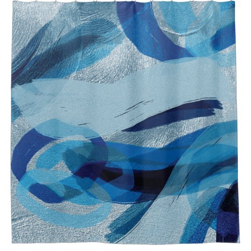 Blue Brush Strokes and Circles Shower Curtain