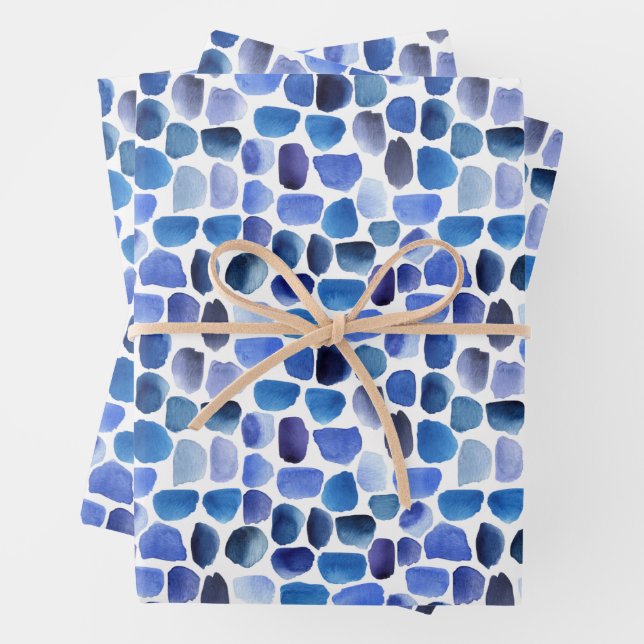 Blue Brush Strokes Wrapping Paper Sheets (In situ)