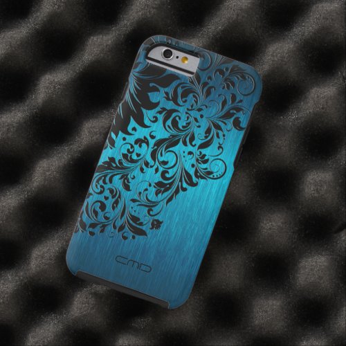 Blue Brushed Aluminum With Black Lace 2 Tough iPhone 6 Case
