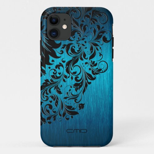 Blue Brushed Aluminum With Black Lace 2 iPhone 11 Case