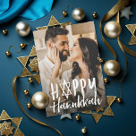 Blue Brushed Happy Hanukkah Holiday Card<br><div class="desc">A brush style hand-lettered font "happy hanukkah" with star of david in place of the "A" in Happy.  A dark turquoise blue design with editable backer color and option for personalized message.

Photo by Photography © Storytree Studios,  Stanford,  CA</div>